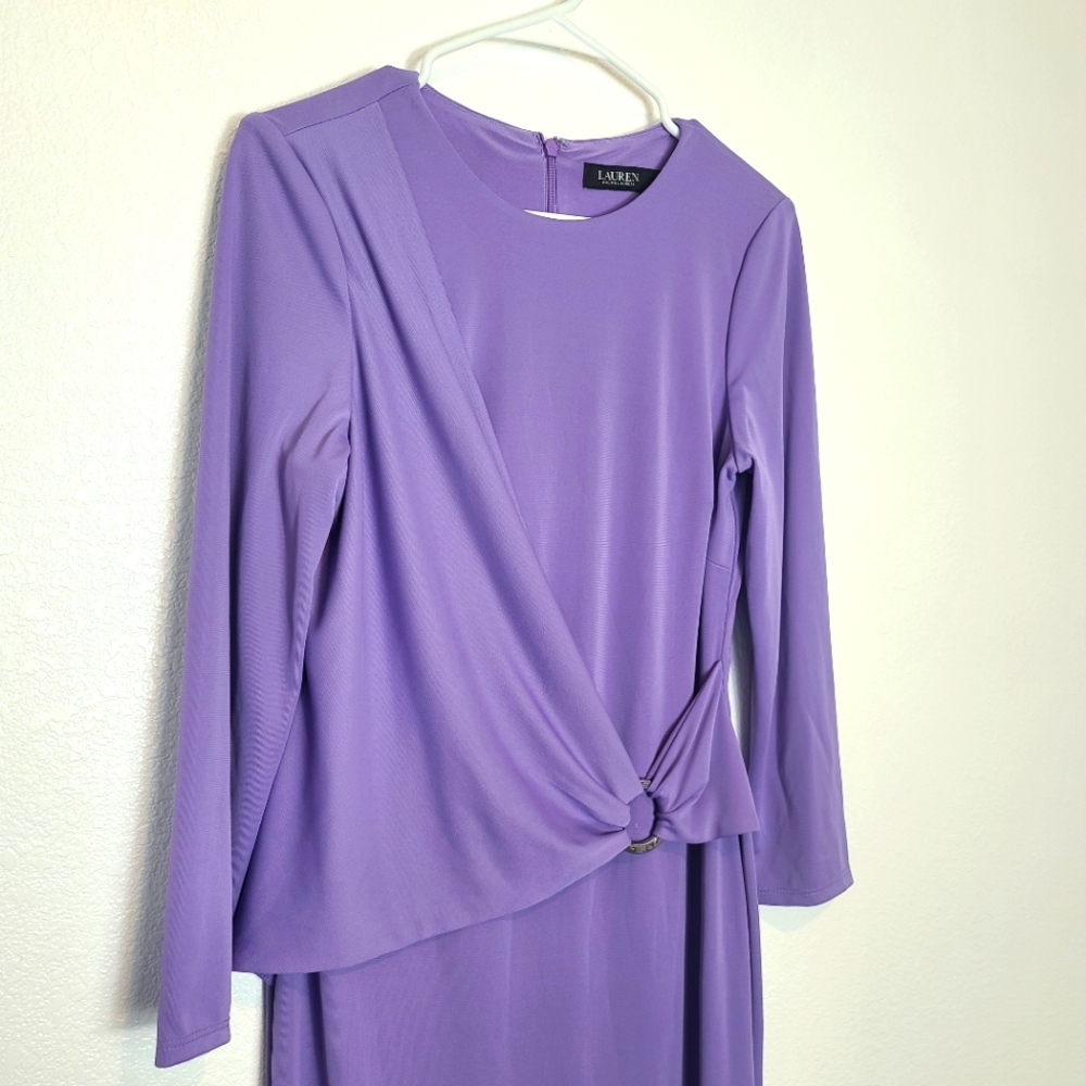 Lauren Ralph Lauren Stretch 3/4 Sleeves Crewneck Formal Wisteria Dress - Picture 11 of 13